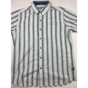 KUHL Button Down Shirt Medium Blue White Striped Short Sleeve Outdoor Casual